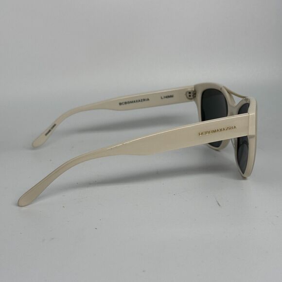BCBGMAXAZRIA Sunglasses AMAZE IVORY LAMINATE Shiny Square with Green Lens H16601
